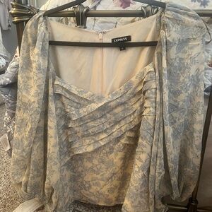 Express Cream and Blue Floral Blouse